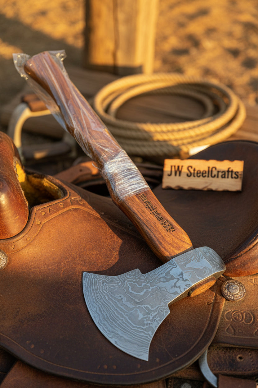 Damascus Steel Bearded Bushcraft Axe for Camping and Woodcraft
