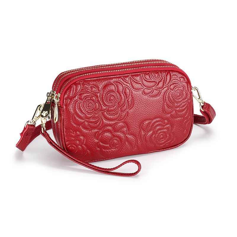 Trend Camellia Genuine Leather Messenger Bag Woman Crossbody Bag Cell Phone Bag Luxury Handbags Women Bags Designer Shoulder Bag