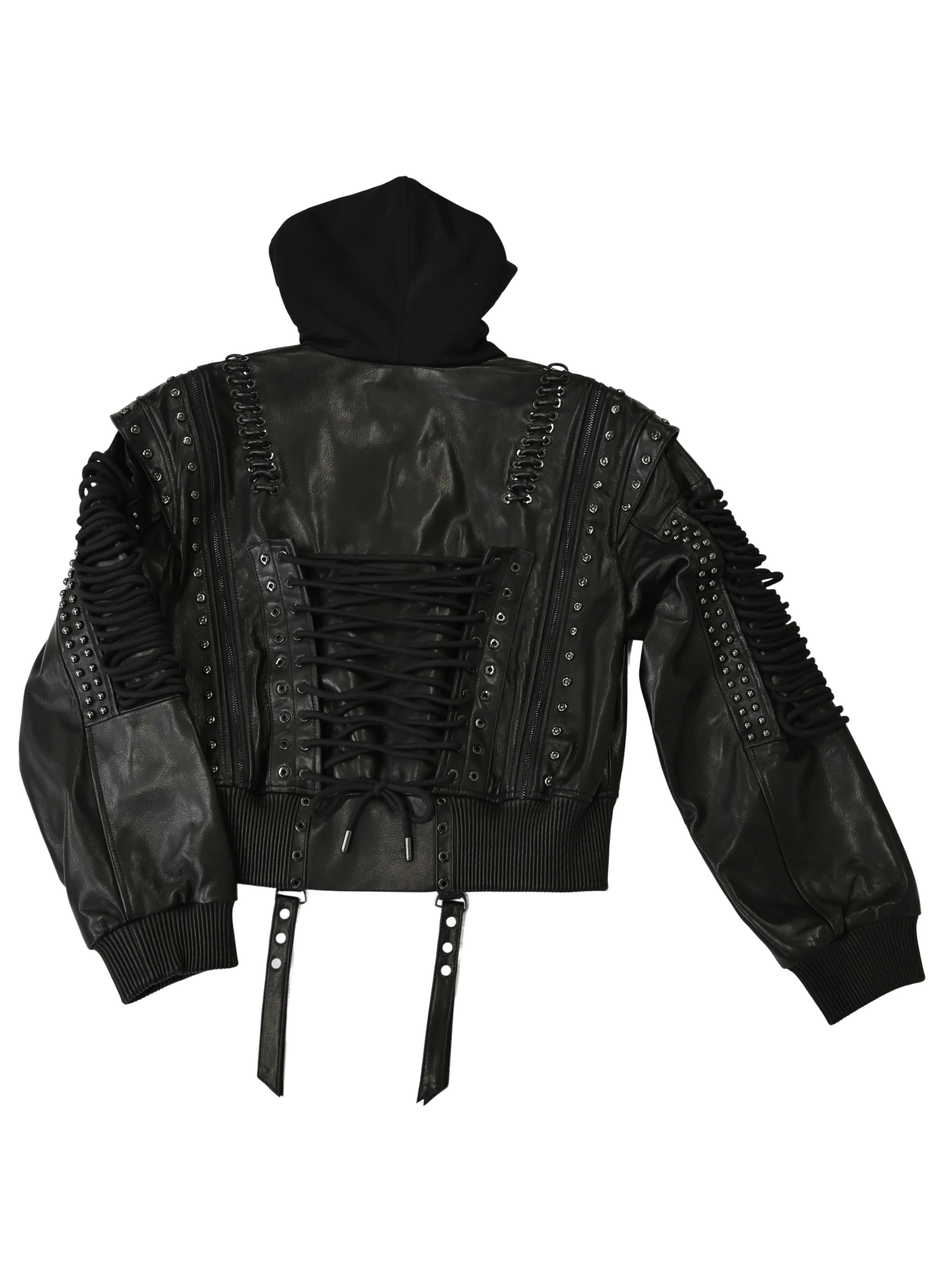 Lace Up Leather Bomber Jacket