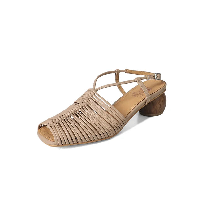 Women Sandals Sweet High Heels Fashion Genuine Leather Ankle Strap Narrow Band Office Party Shoes Woman New Women Sandals