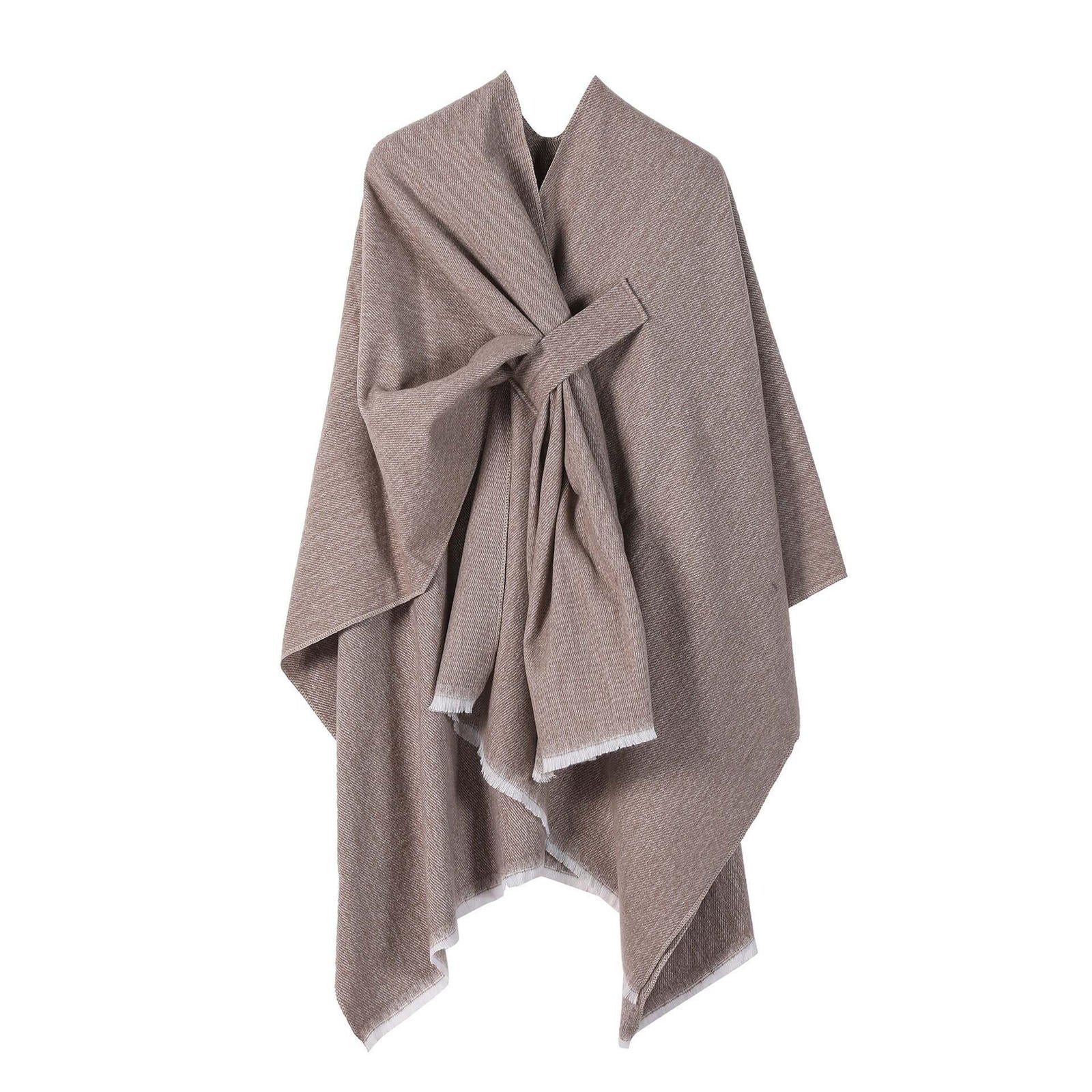Autumn and winter solid color fashionable imitation cashmere shawl plain color split open cape