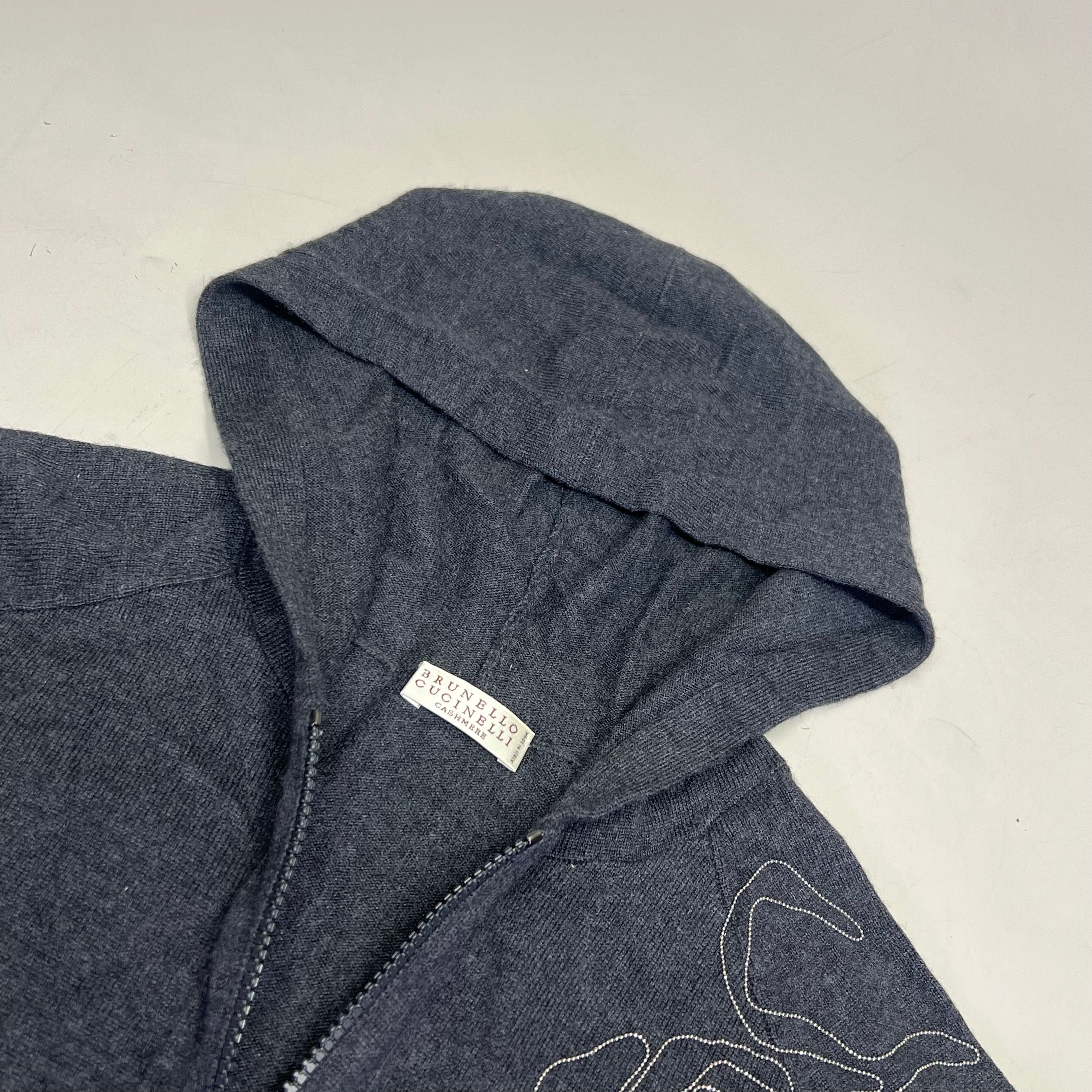 BRUNELLO CUCINELLI Mid Sleeve Cashmere Sweater Flower Detail Women's Sz L Grey