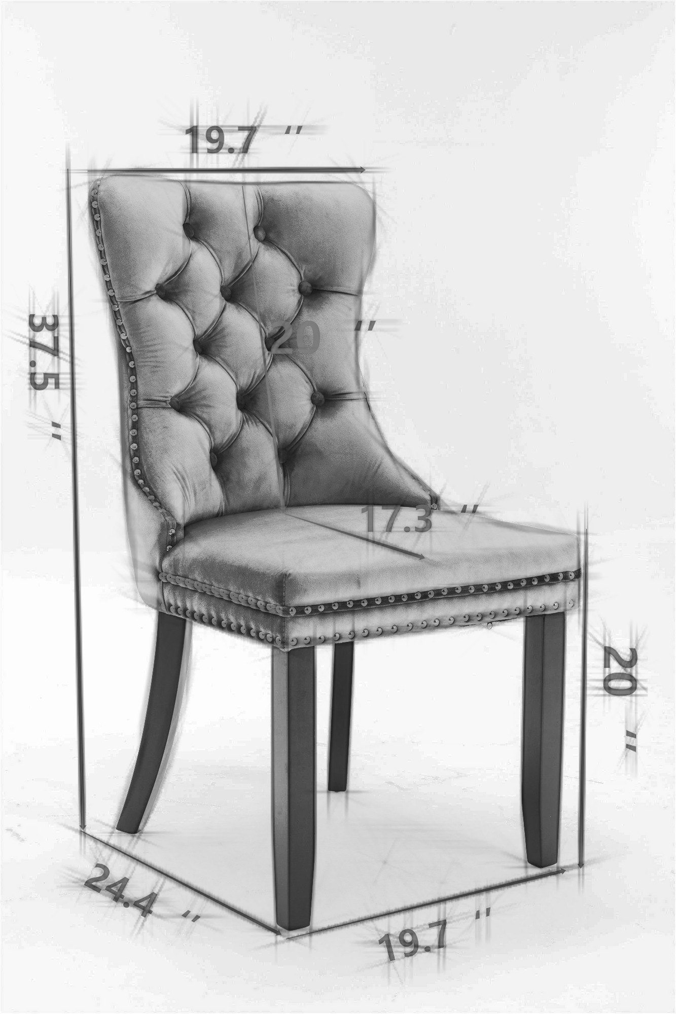 Tufted Solid Wood Contemporary PU and Velvet Upholstered Dining Chair with Wood Legs Nailhead Trim 2-Pcs Set Black+Orange