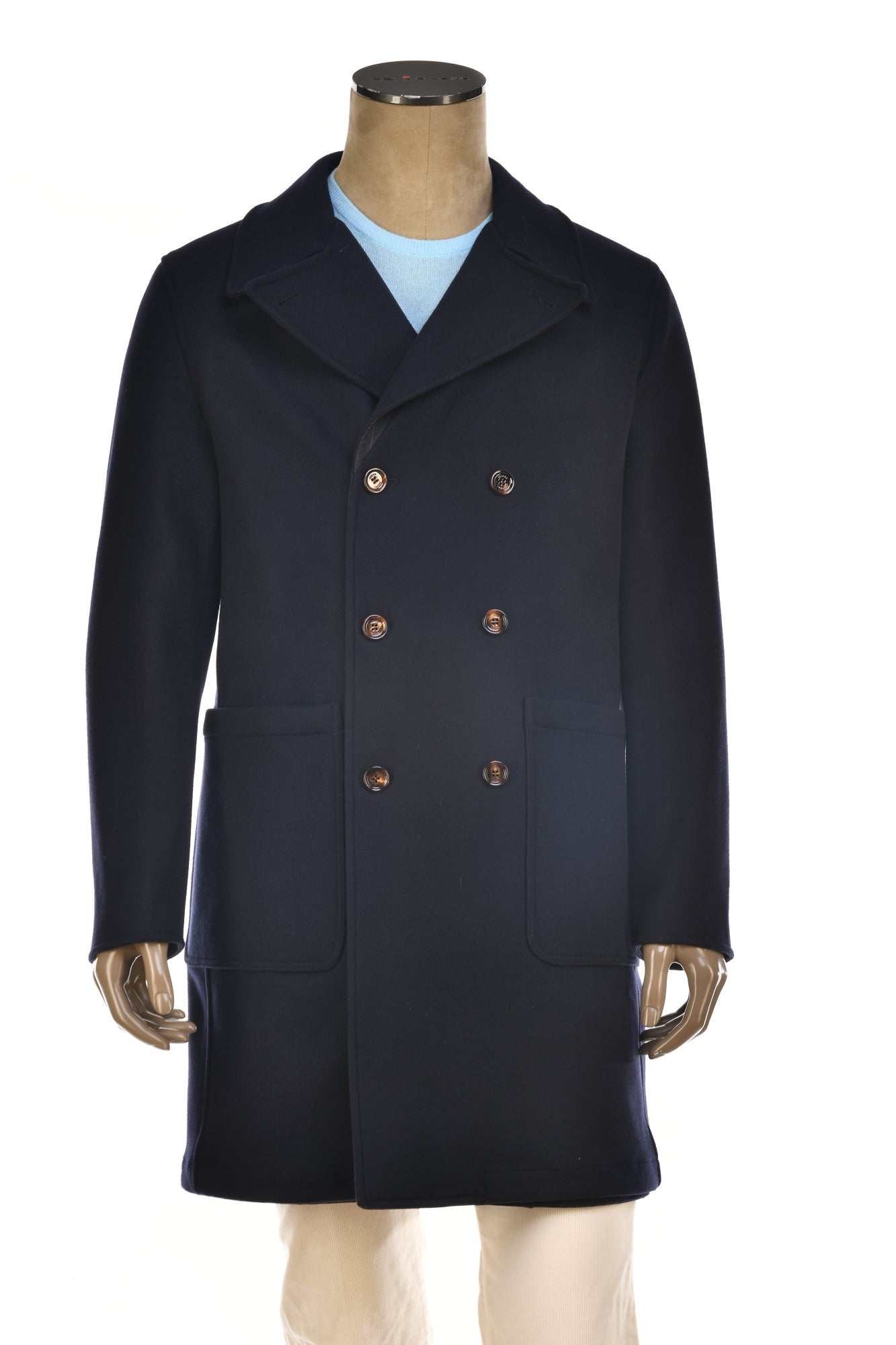 Kired Gyala Solid/ Pinstripe Nylon-Virgin Wool Double-Breasted Reversible Overcoat