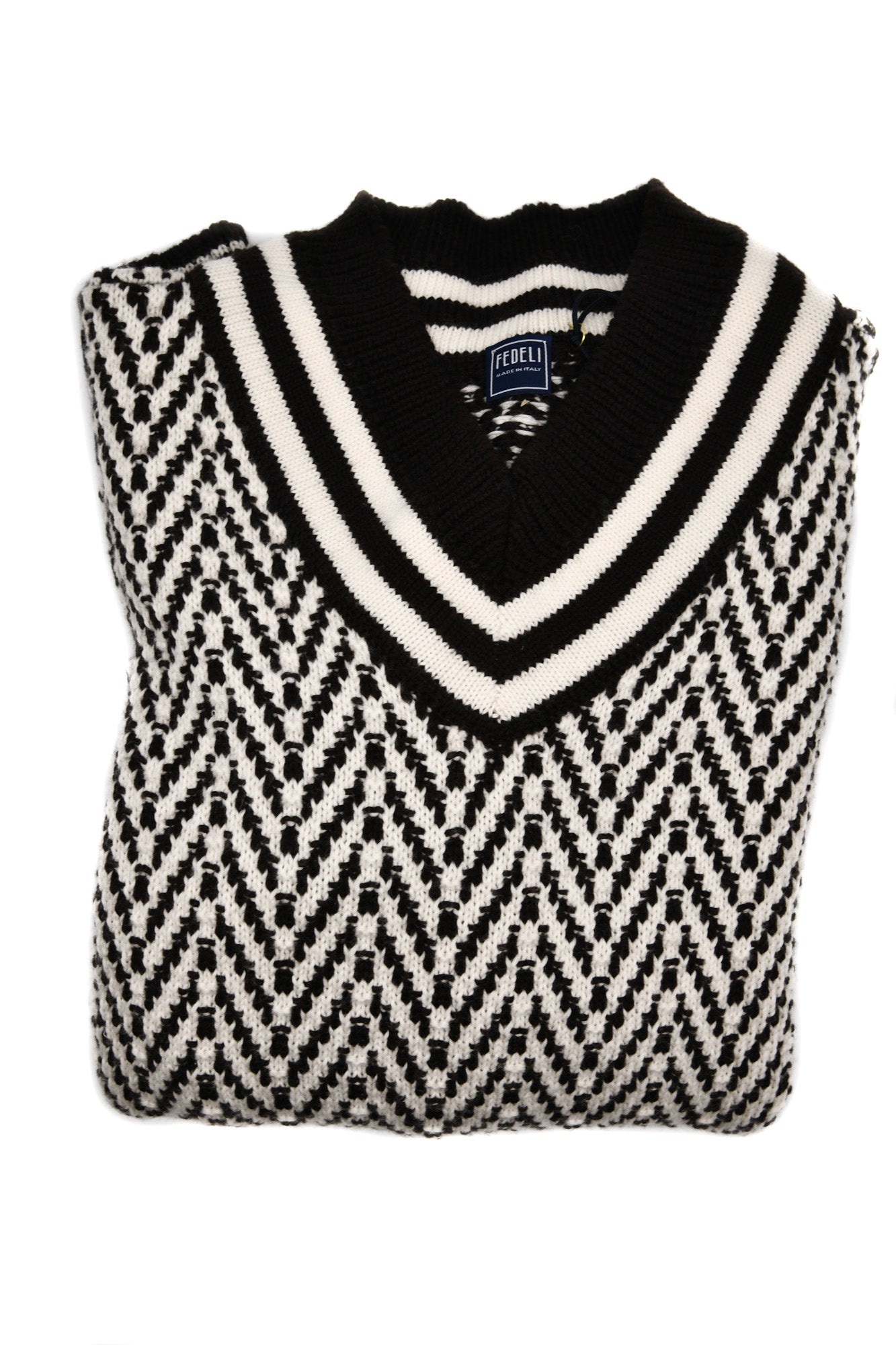 Fedeli Herringbone Virgin Wool V-Neck Knit Sweater