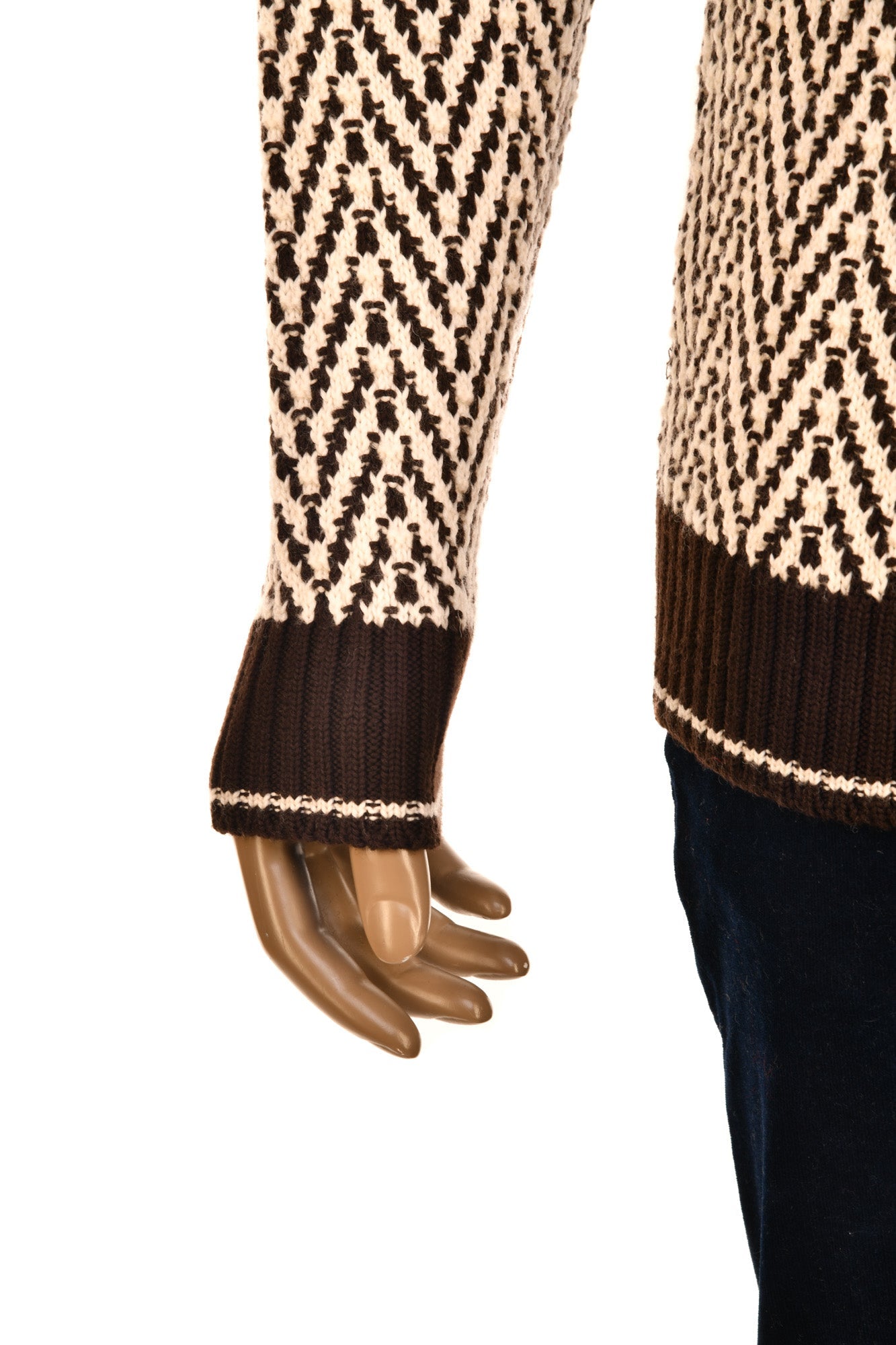 Fedeli Herringbone Virgin Wool V-Neck Knit Sweater