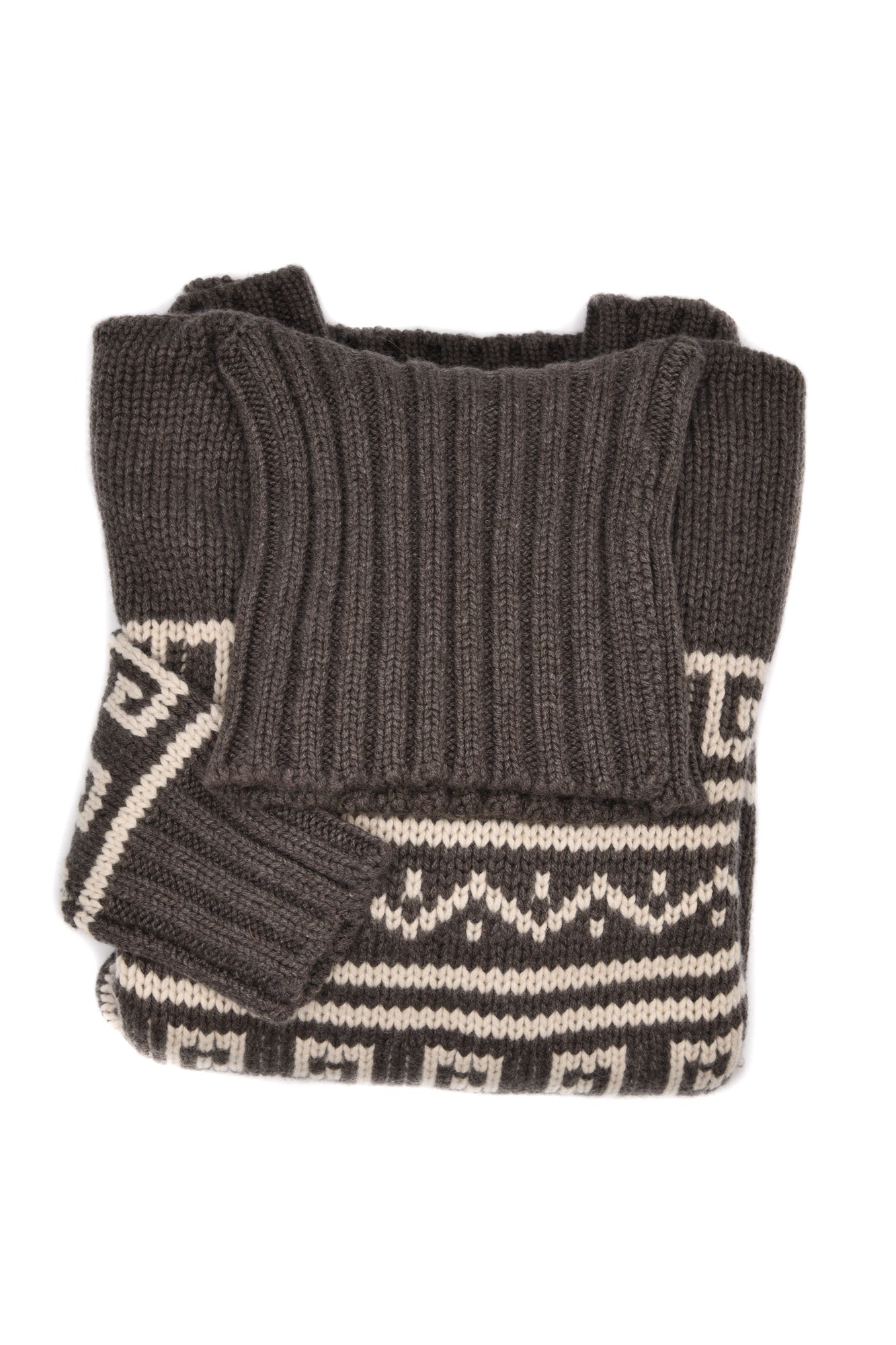 Manrico Cashmere Tribal Pattered Turtleneck Thick Knit Sweater