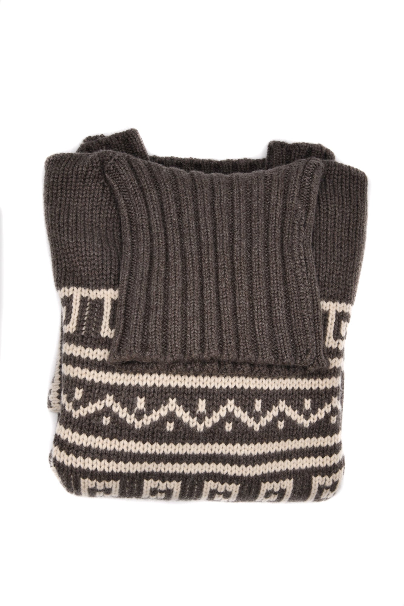 Manrico Cashmere Tribal Pattered Turtleneck Thick Knit Sweater