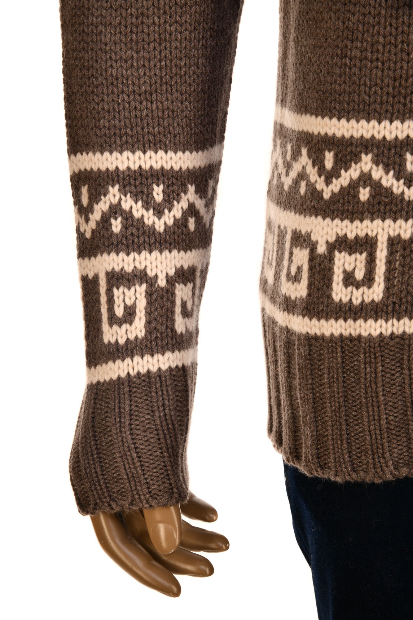 Manrico Cashmere Tribal Pattered Turtleneck Thick Knit Sweater
