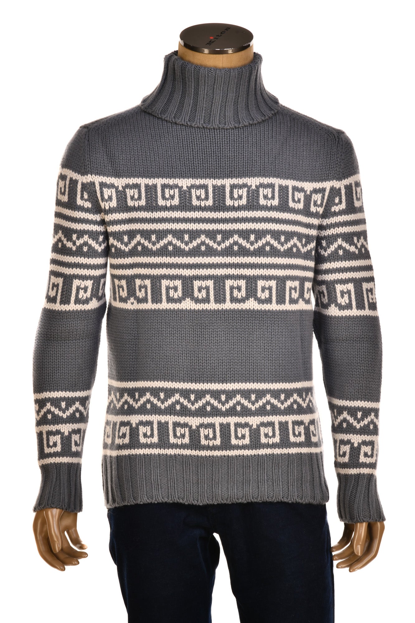Manrico Cashmere Tribal Pattered Turtleneck Thick Knit Sweater