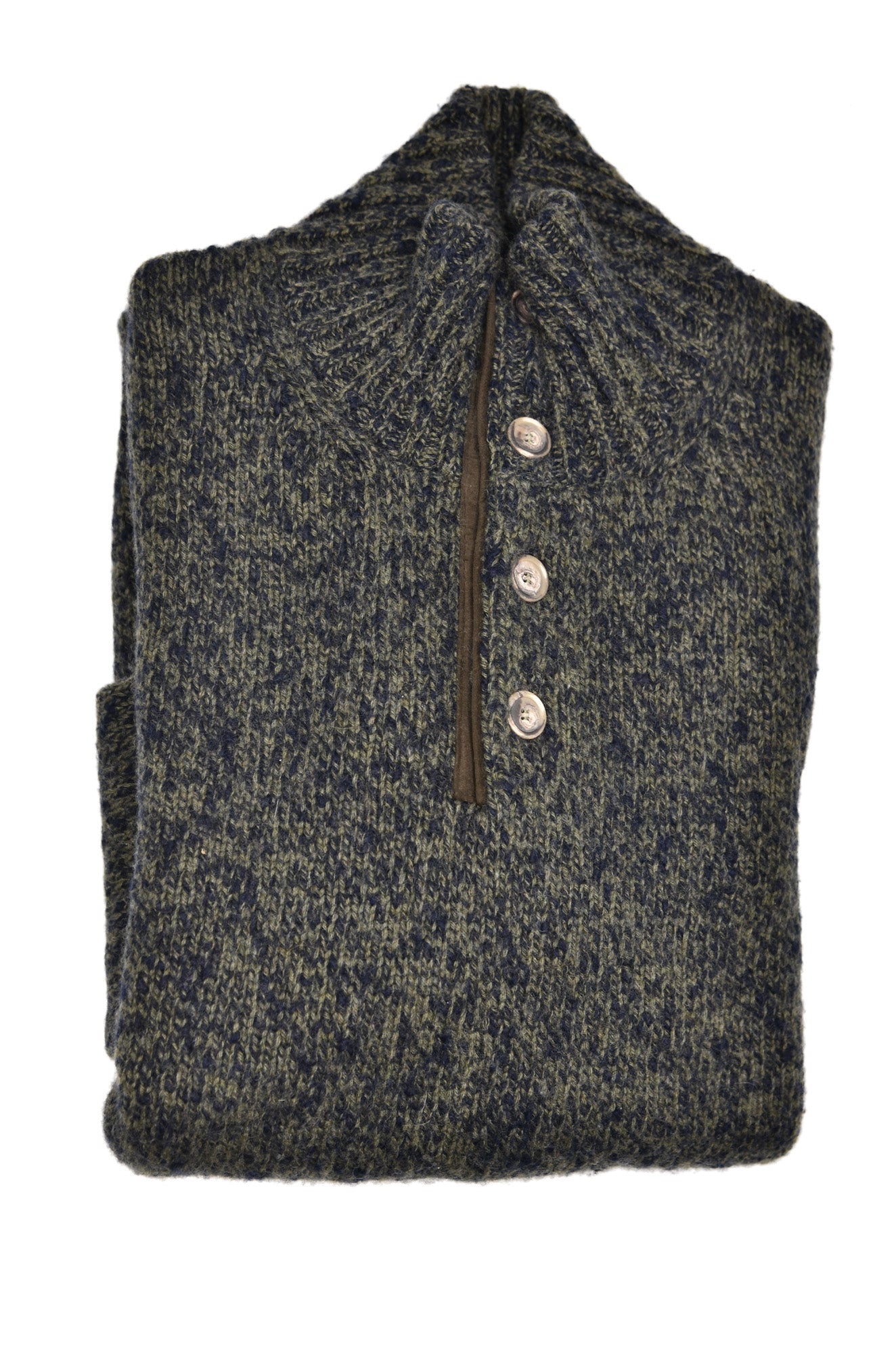 Fedeli Wool-Cashmere Marled Turtleneck Knit Quarter Button Up Sweater