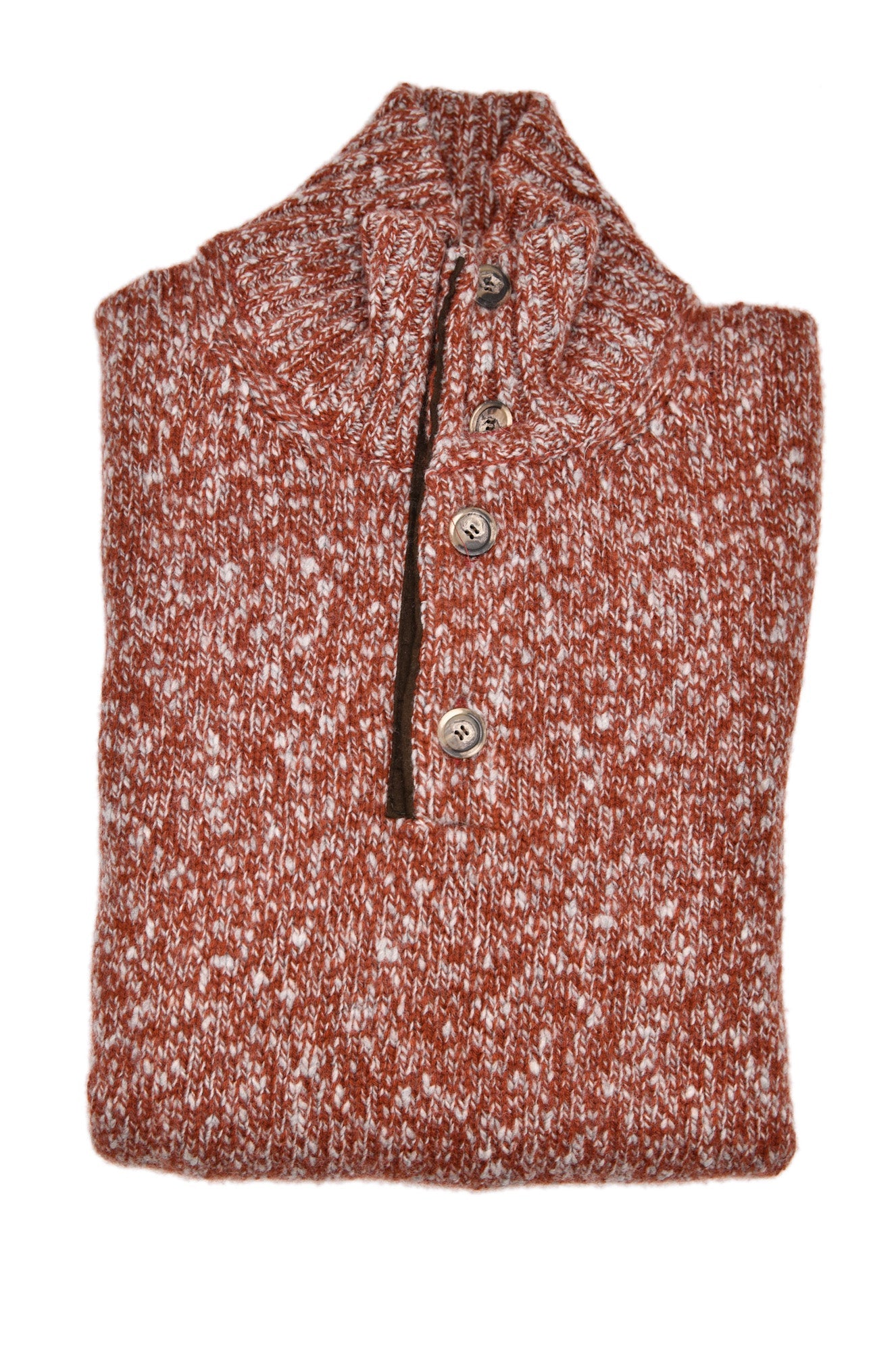 Fedeli Wool-Cashmere Marled Turtleneck Knit Quarter Button Up Sweater
