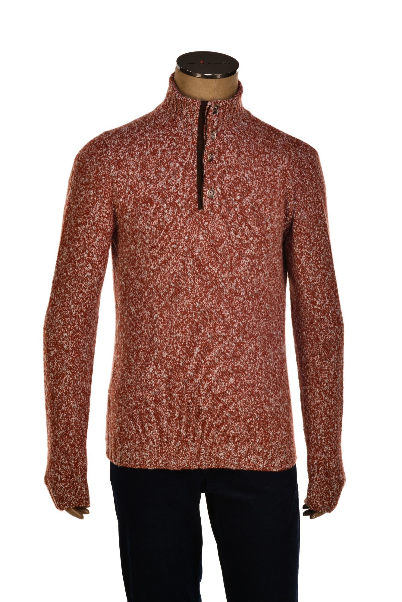 Fedeli Wool-Cashmere Marled Turtleneck Knit Quarter Button Up Sweater