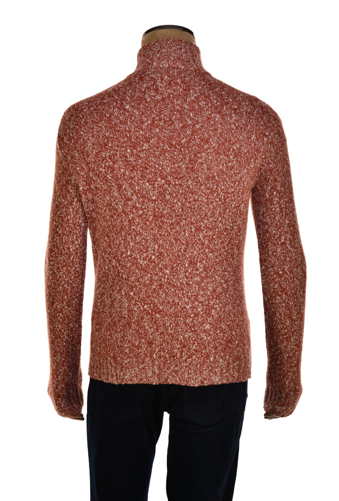 Fedeli Wool-Cashmere Marled Turtleneck Knit Quarter Button Up Sweater