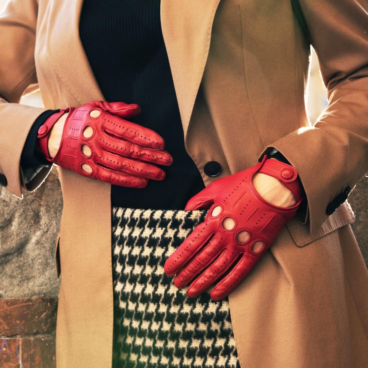 Alessa (red) - Classic Italian lambskin leather driving gloves