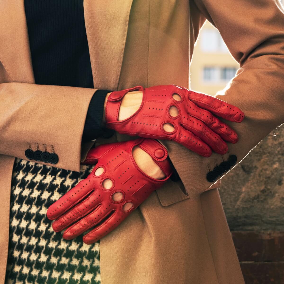 Alessa (red) - Classic Italian lambskin leather driving gloves