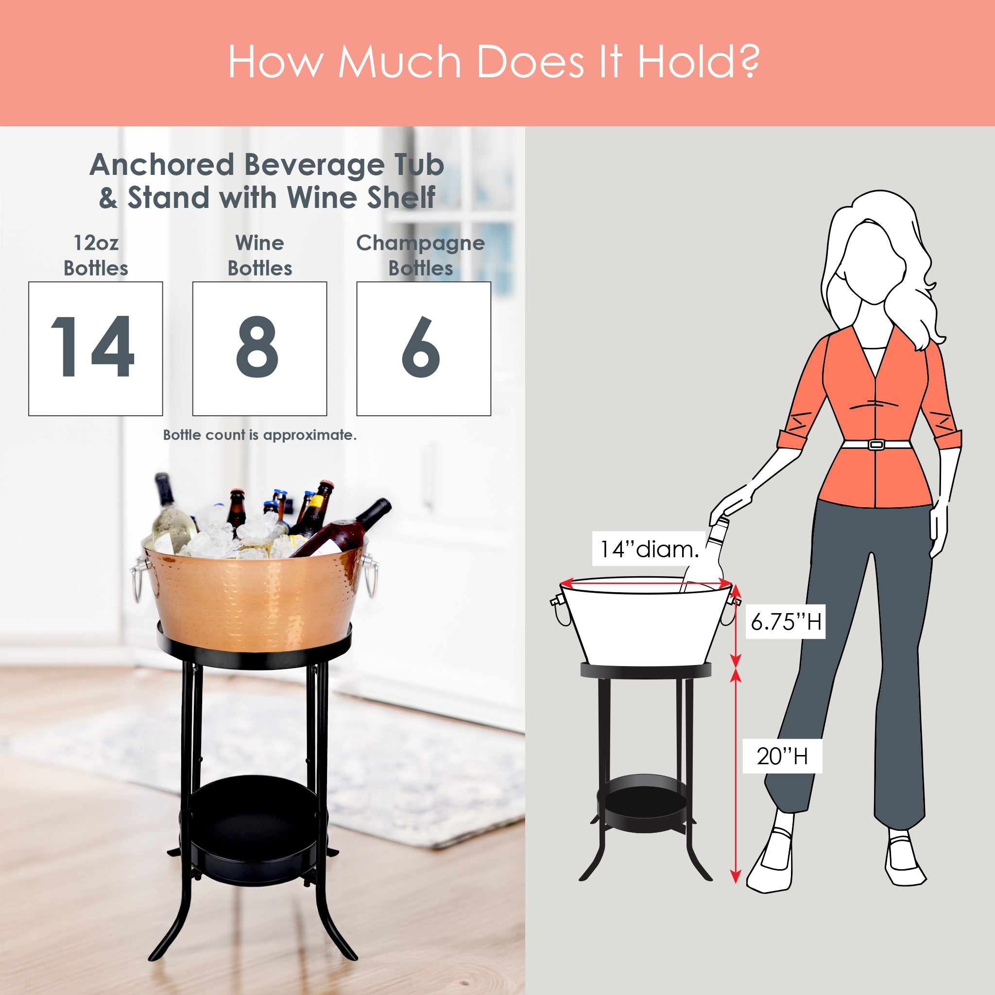 Anchored Beverage Tub Insulated with Stand in Rose Copper 26-inch | BREKX