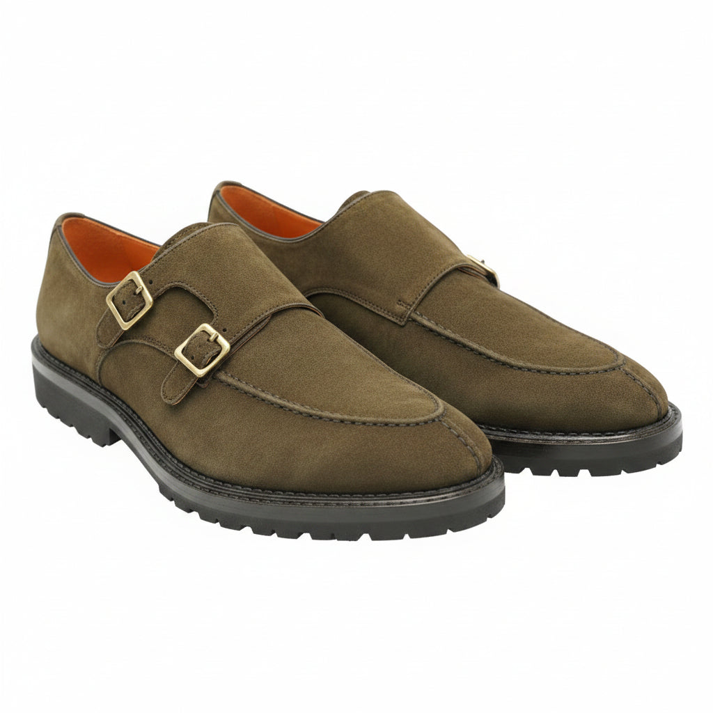 Andrea Ventura Norvegese Parigino Adler Suede Monk Strap Shoes
