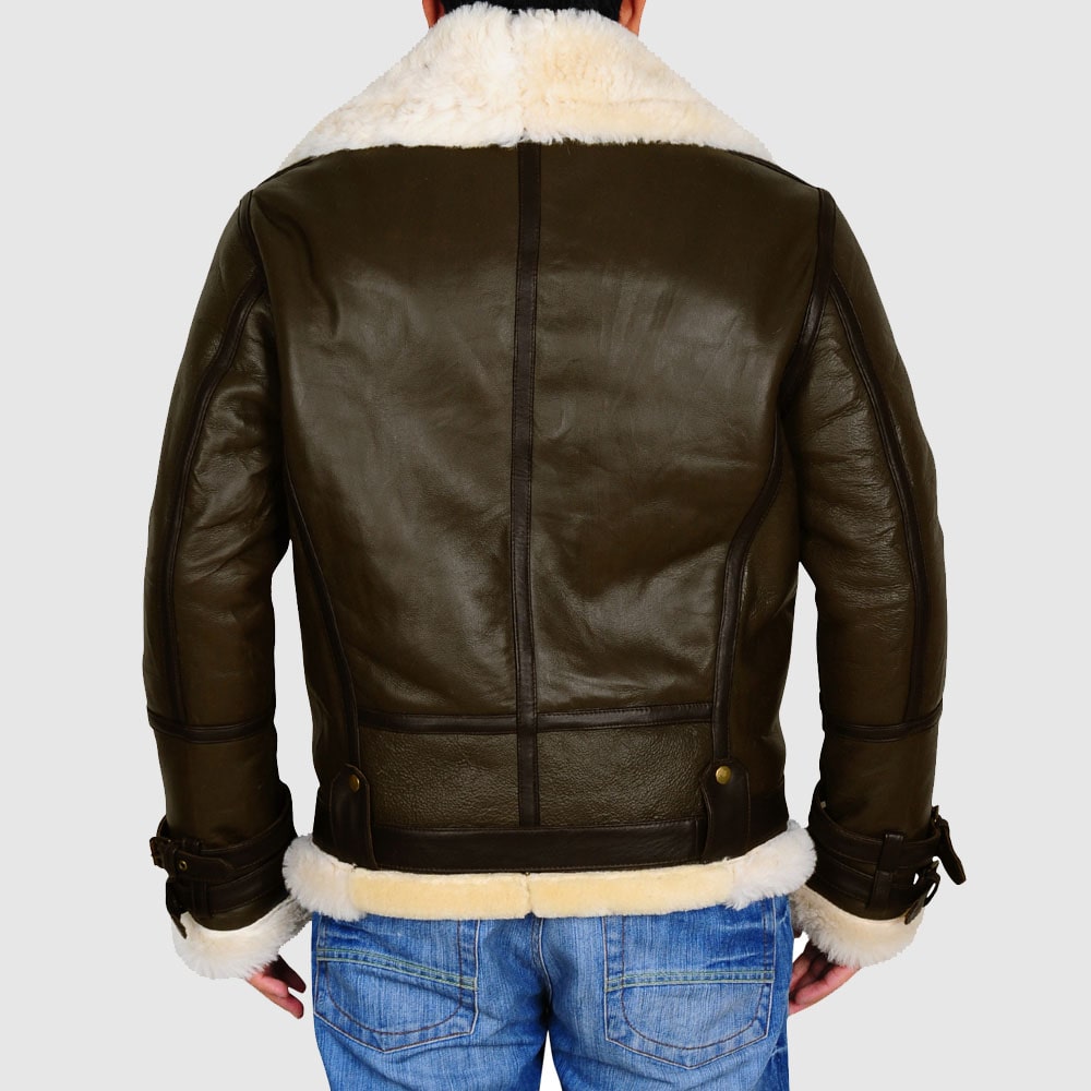 Army Green Men’s B3 Bomber Shearling Leather Jacket
