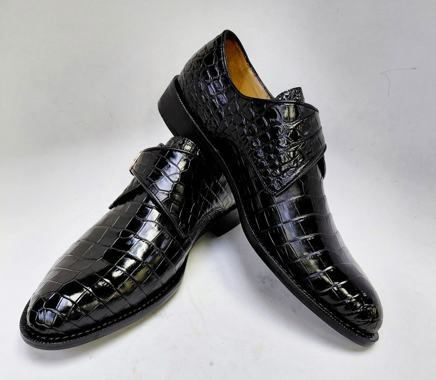 Maurice Jersey Alligator Monkstrap Shoe - Black