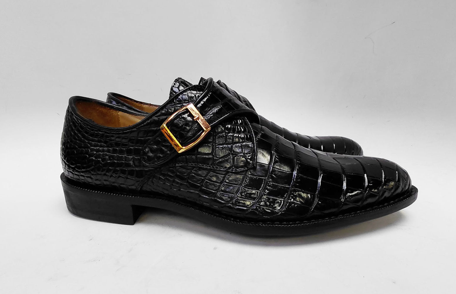 Maurice Jersey Alligator Monkstrap Shoe - Black