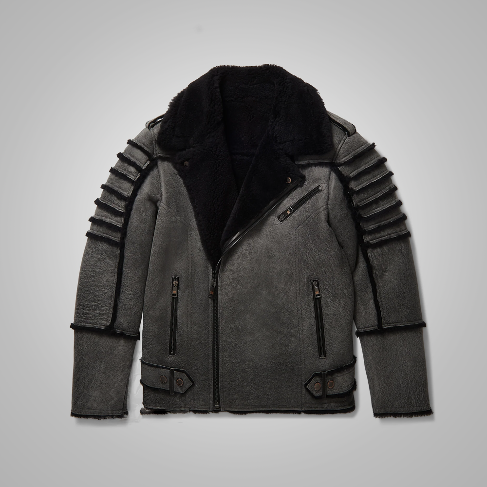New Men Flying Sheepskin Shearling Moto Leather Flying Jacket