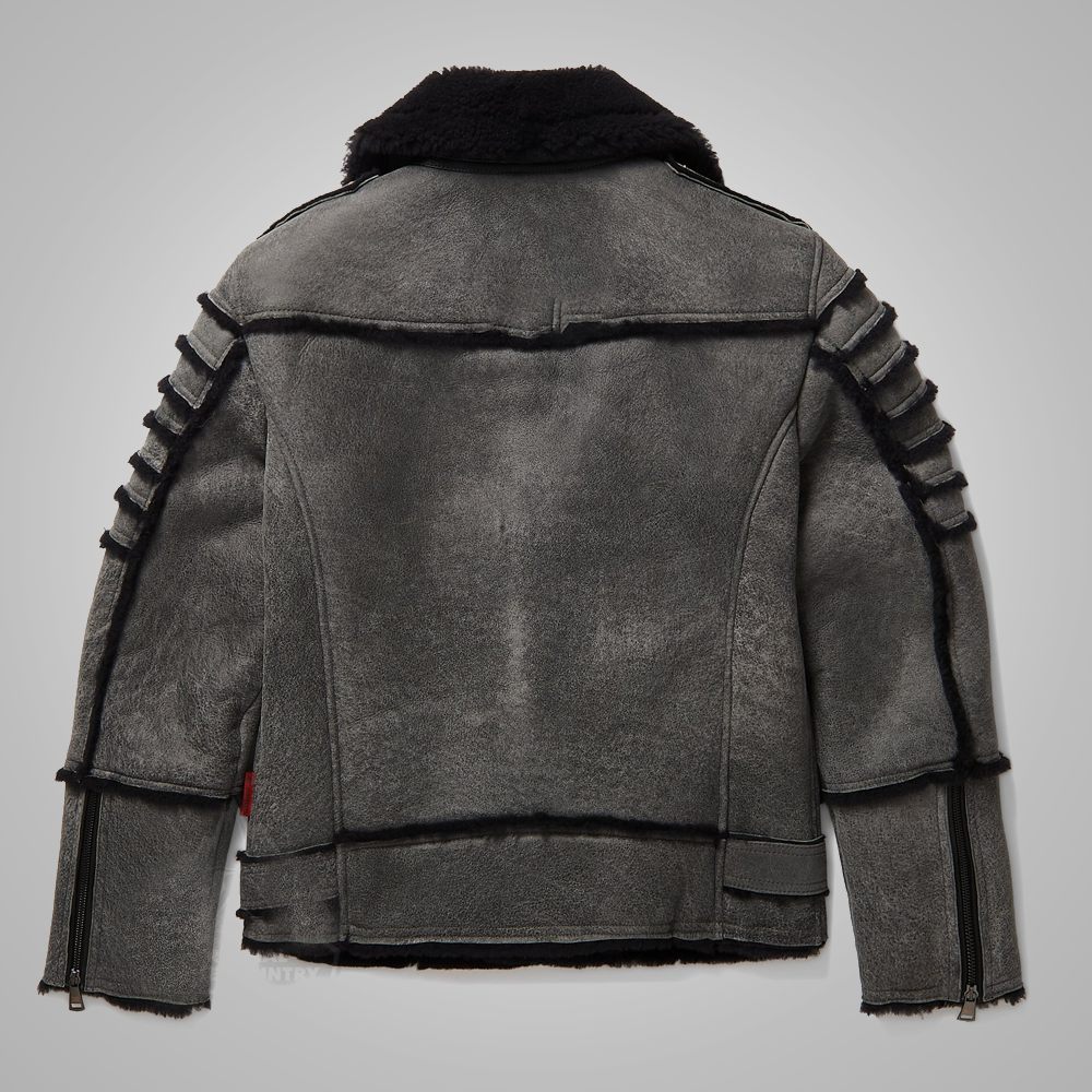 New Men Flying Sheepskin Shearling Moto Leather Flying Jacket