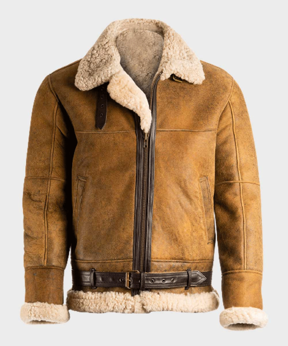 Aviator Men’s Brown Sheepskin Shearling B3 Leather Jacket