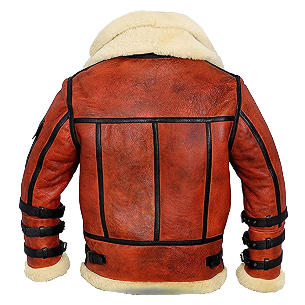 Aviator Sheepskin RAF Men’s B6 Waxed Bomber Shearling Two-Tone Leather Jacket