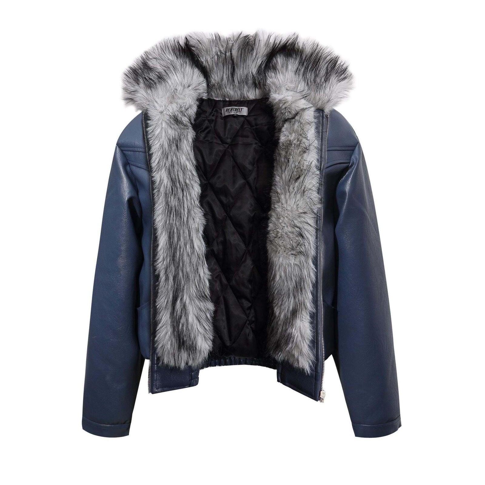 Fur-lined down jacket with flight jacket style