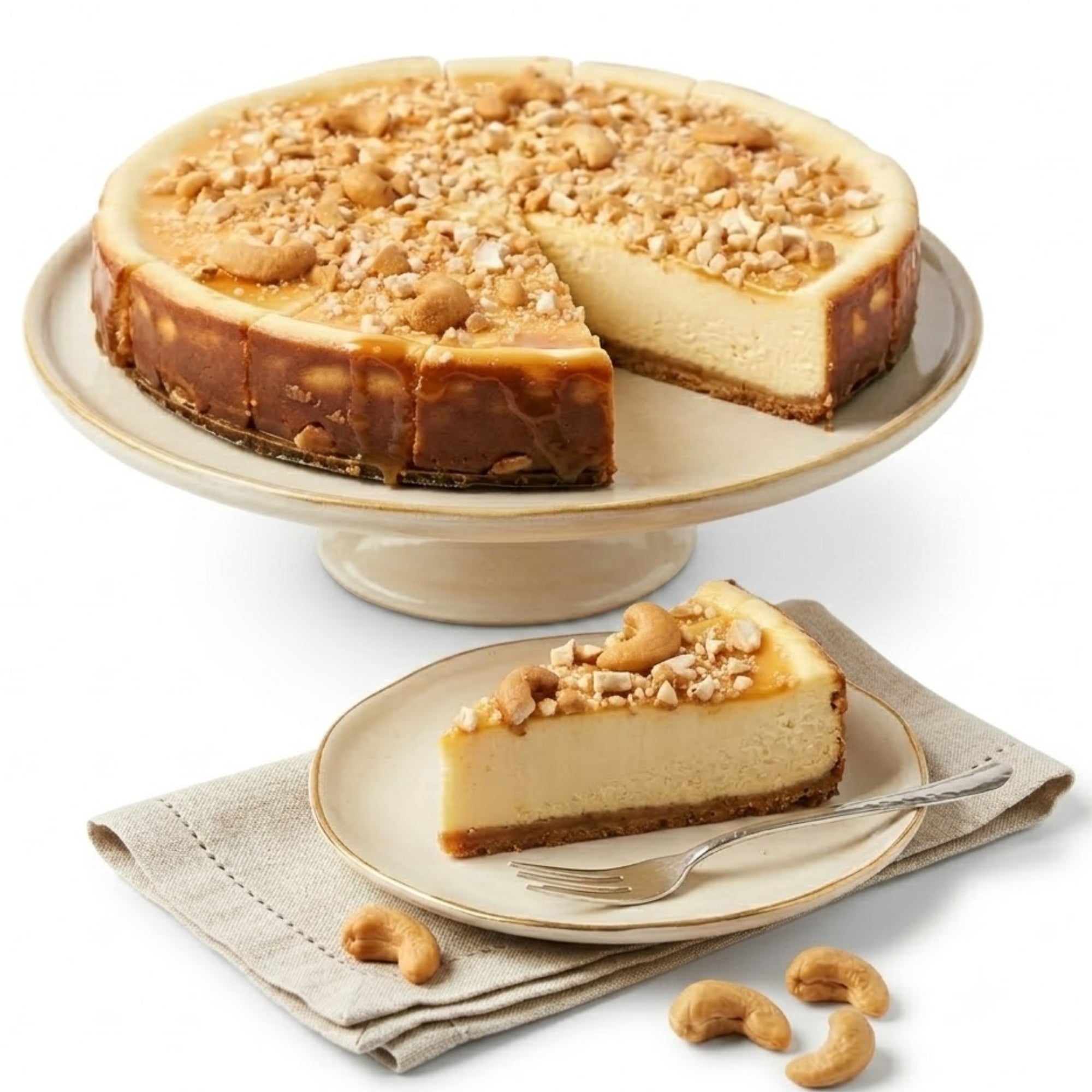 Andy Anand Caramel Cashew Cheesecake, 9-Inch, 2 lb – Handcrafted, Real California Cream Cheese, No Preservatives, Birthday & Holiday Gift