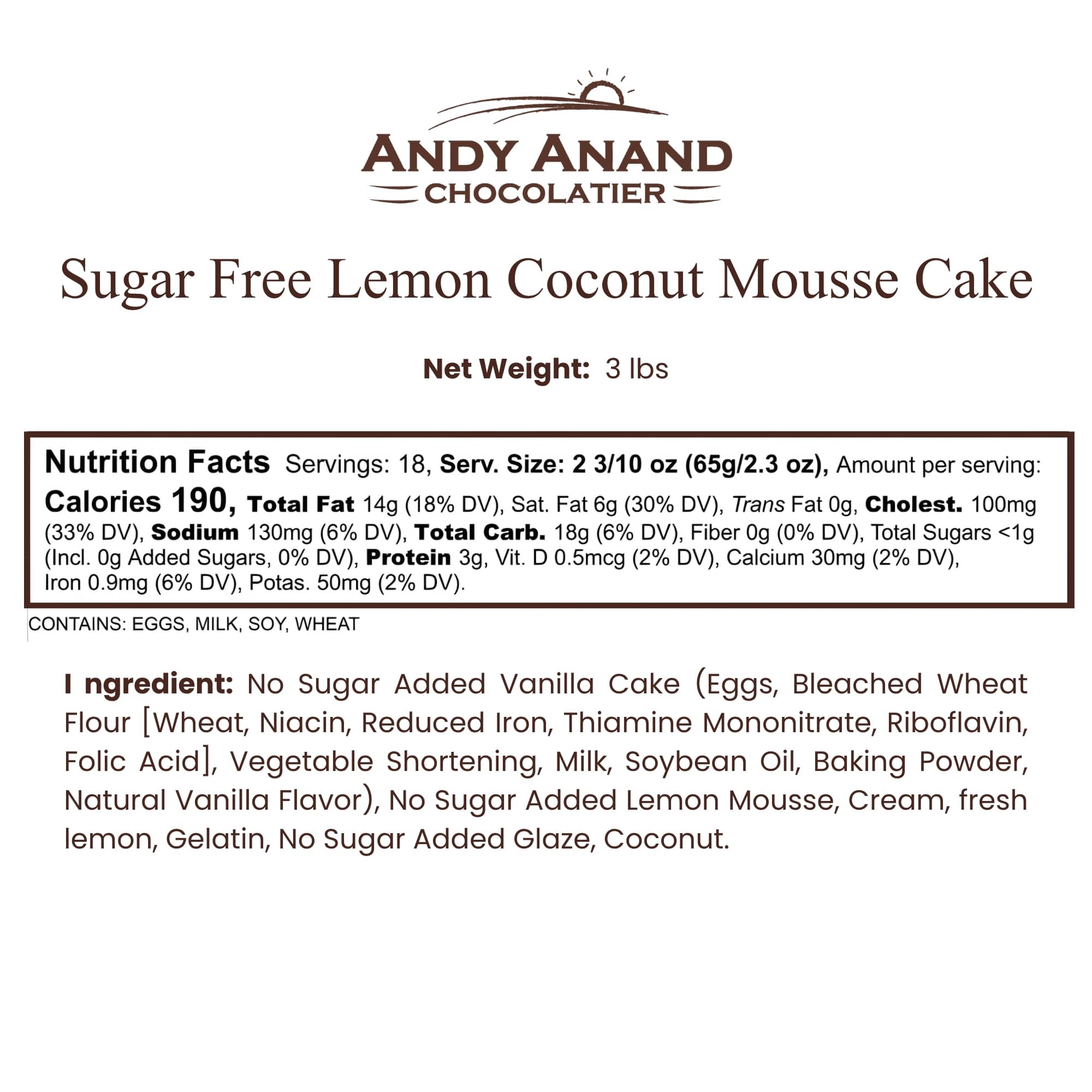 Andy Anand Sugar-Free Lemon Coconut Cheesecake, 9-Inch, 2.9 lb – Keto, Bright Citrus & Toasted Coconut, Diabetic-Friendly Birthday Gift