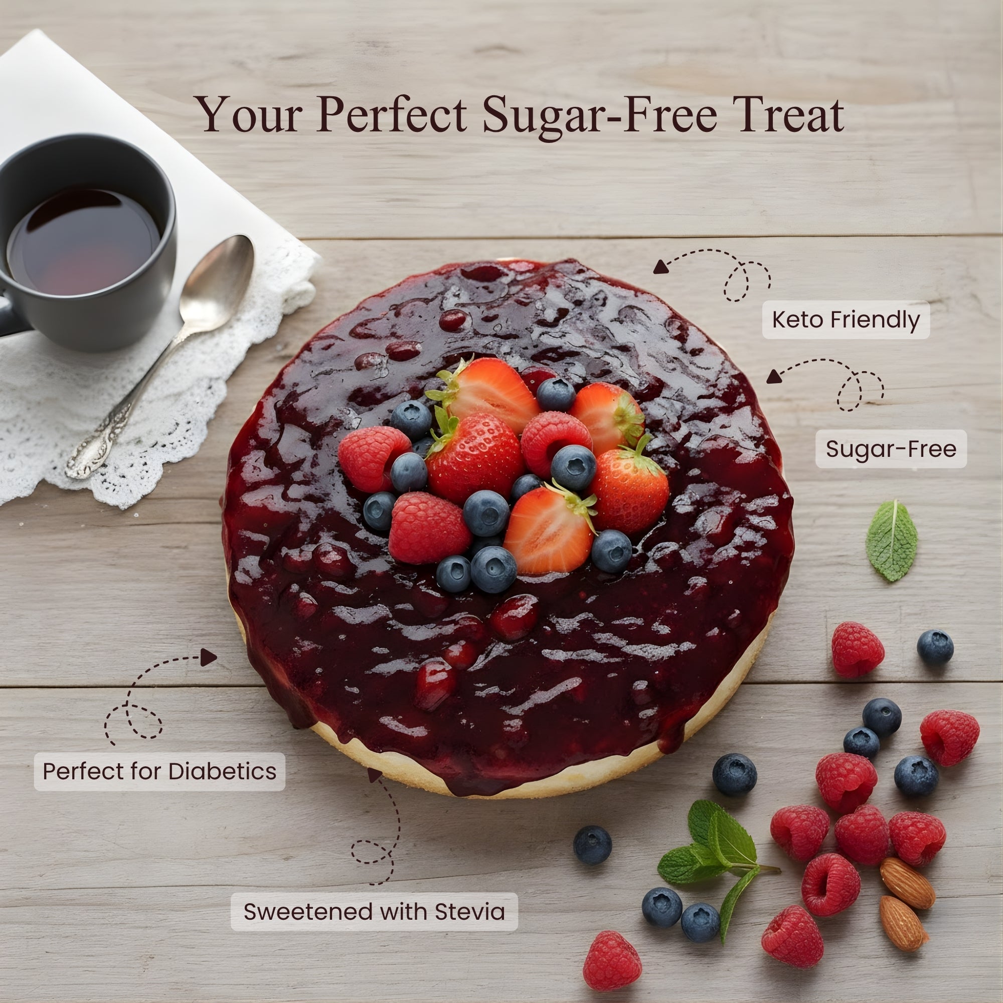 Andy Anand Sugar-Free Gluten-Free Wildberry Cake, 2.5 lb – Keto & Diabetic-Friendly, Mixed Berries, No Preservatives, Birthday Gift Box