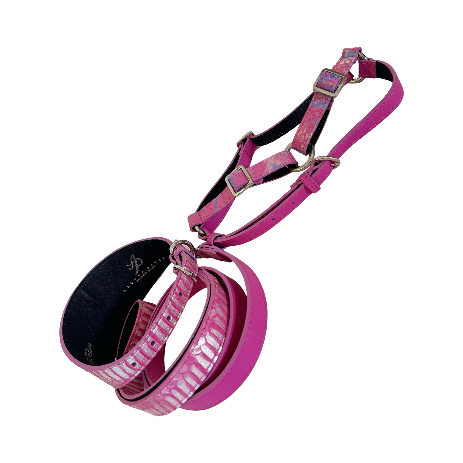 Pavé In Pink Authentic Iridescent Snake 3-Inch Wide Style Statement Collar, Leash, Harness Set