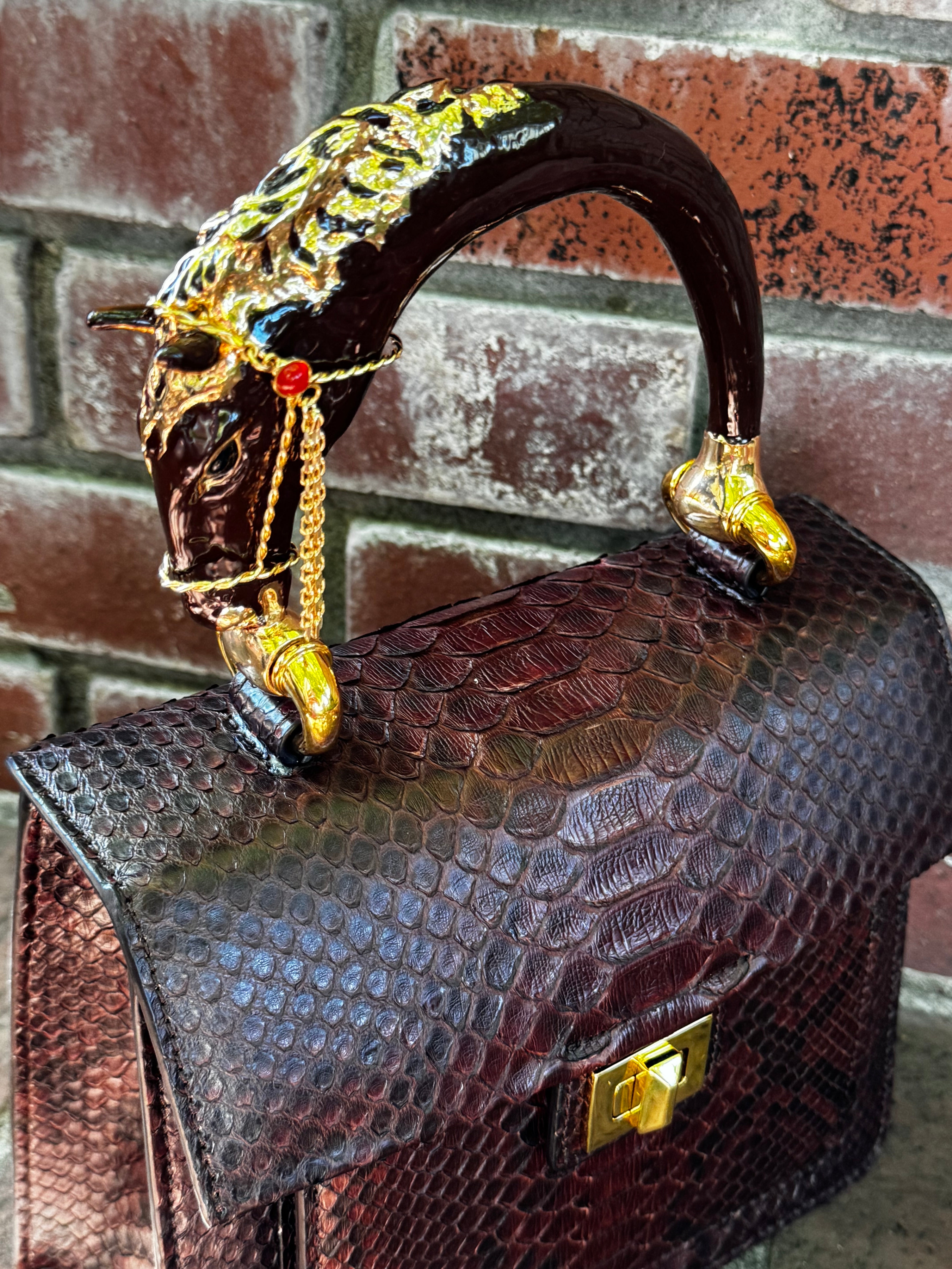 Sienna Horse Handle Handbag
Authentic Multi-Toned Brown Python