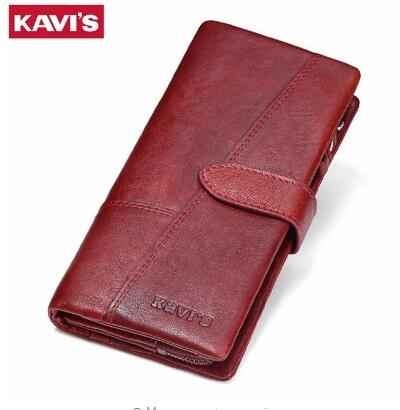 KAVIS Genuine Leather Women Wallet Female Long Clutch Lady Walet Portomonee Rfid Luxury Brand Money Bag Magic Zipper Coin Purse
