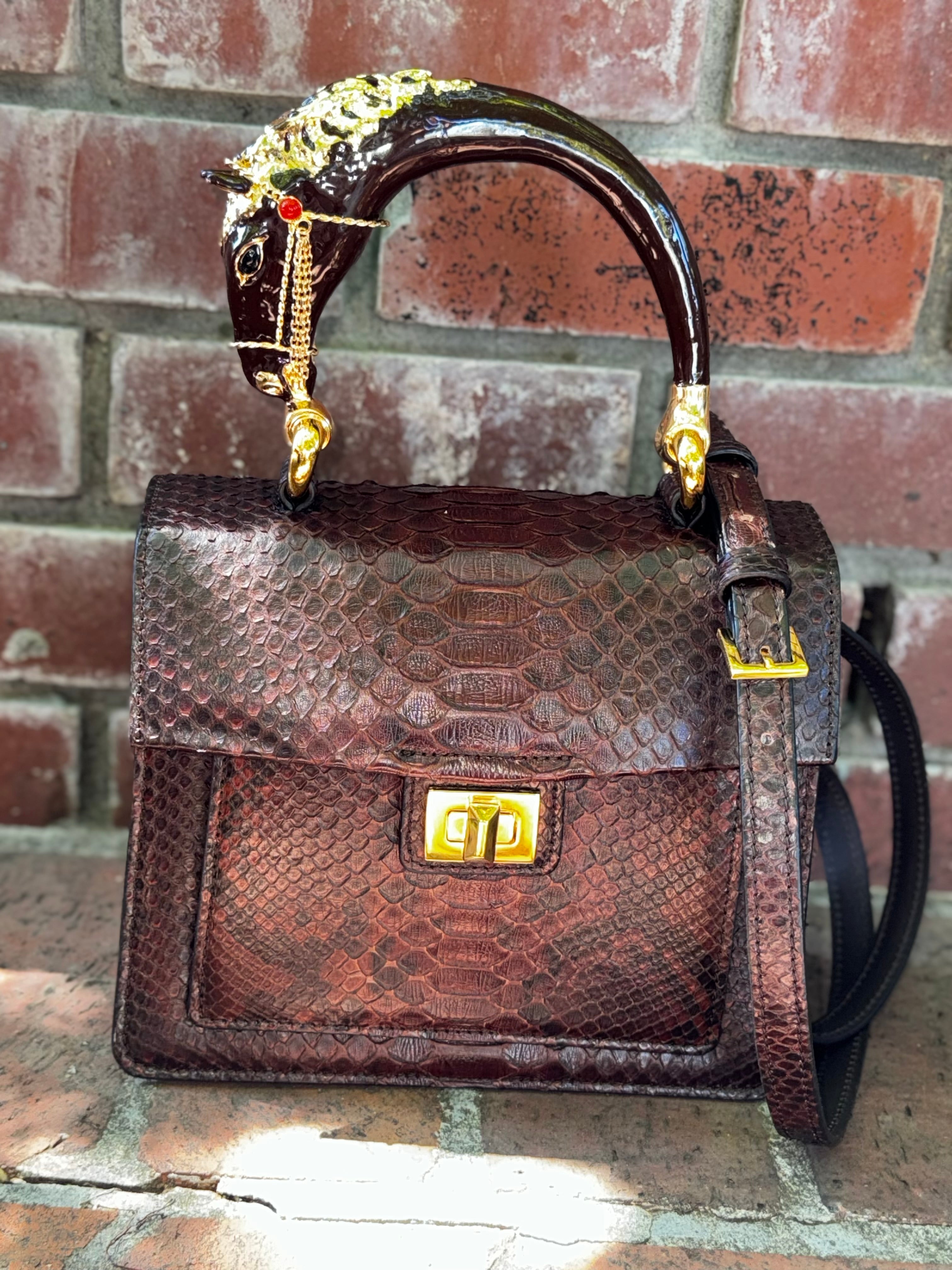 Sienna Horse Handle Handbag
Authentic Multi-Toned Brown Python