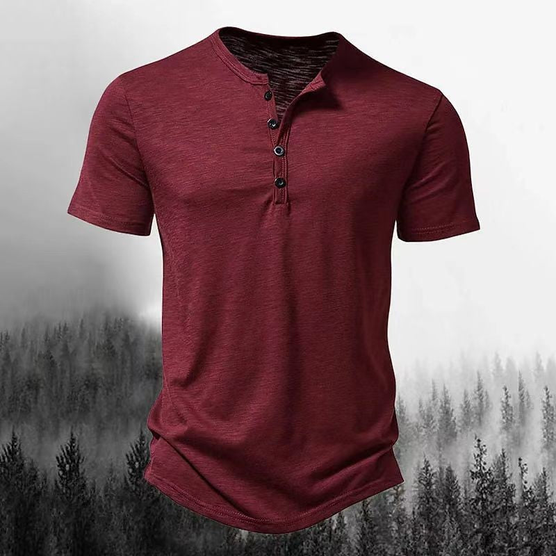 Solid color Henry collar T-shirt Polo shirt