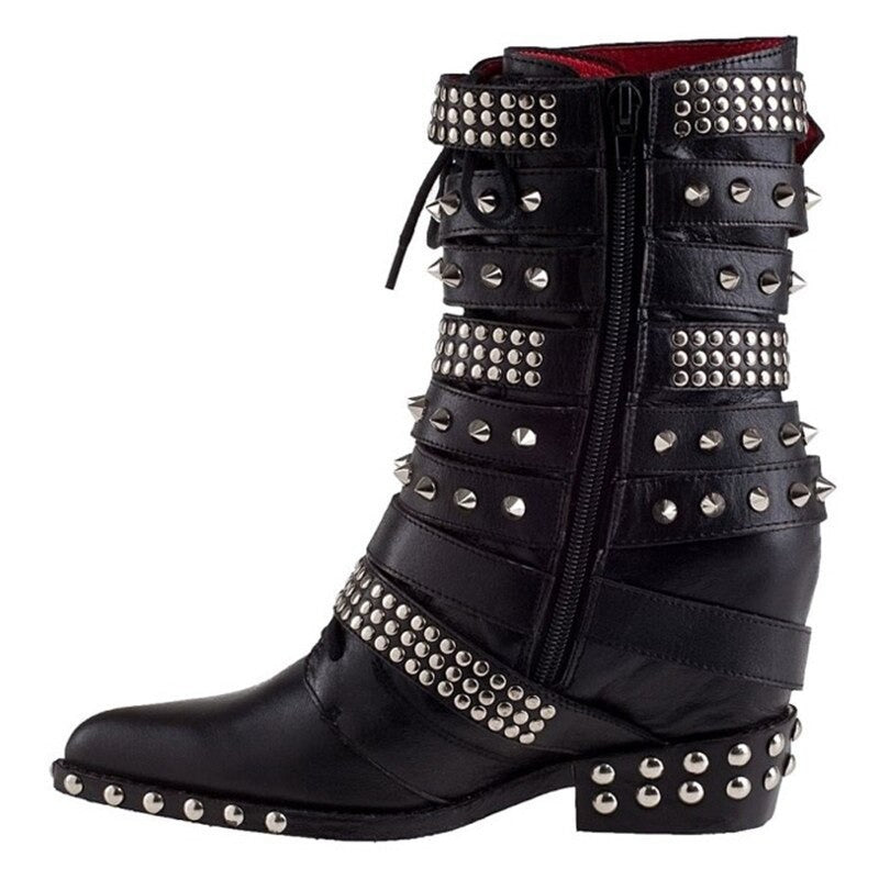 Belt Buckle Ankle Boots Genuine Leather Punk Shoes