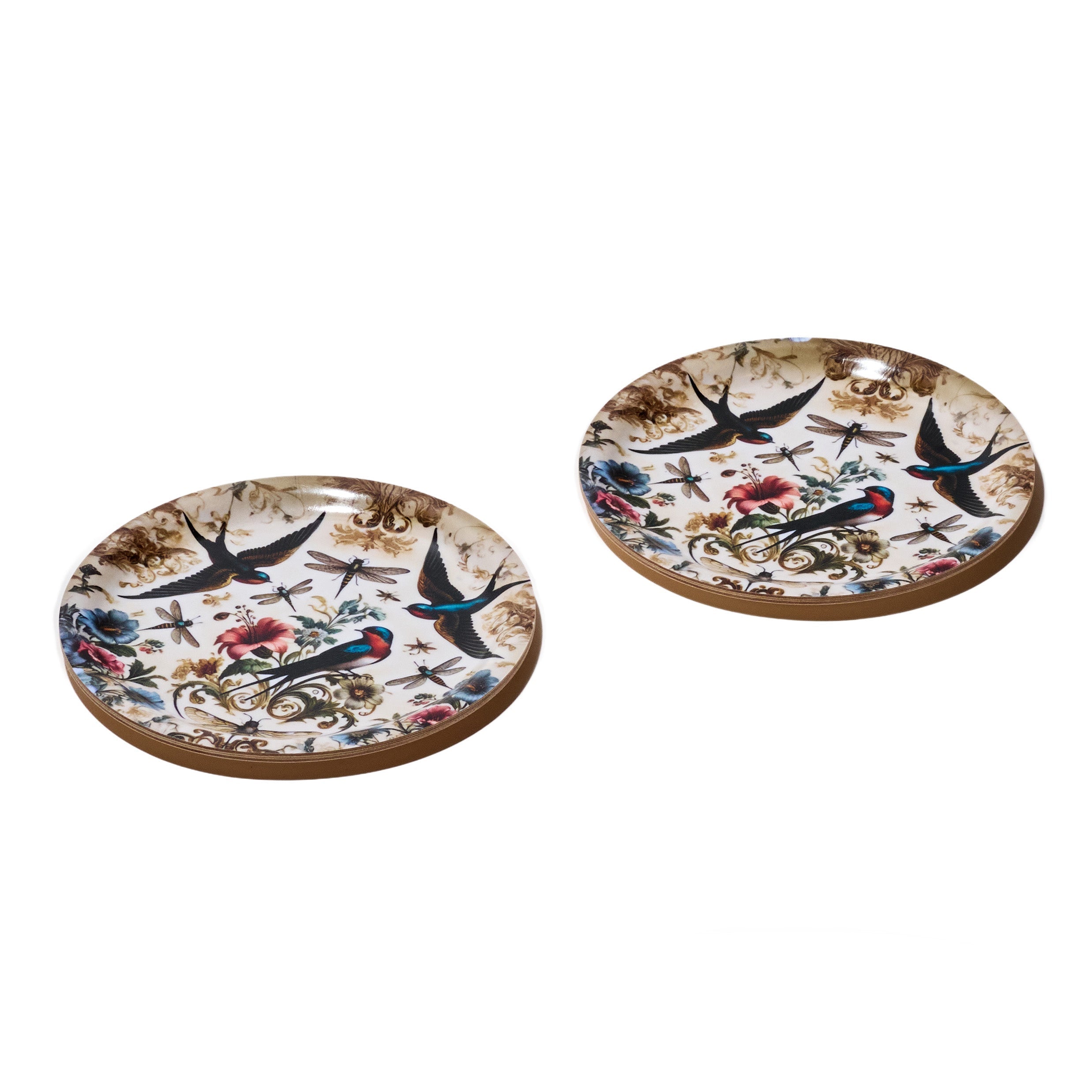 Birds and Bees Birchwood Tray - Mini Round - Set of 2