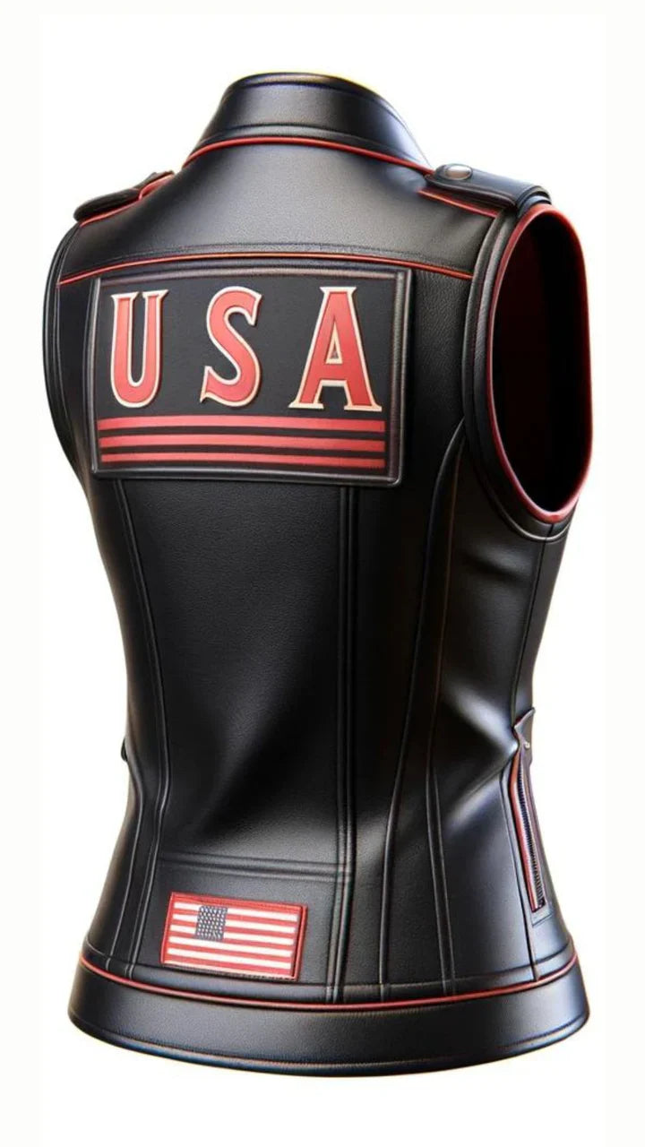 USA Print Leather Vest for Women