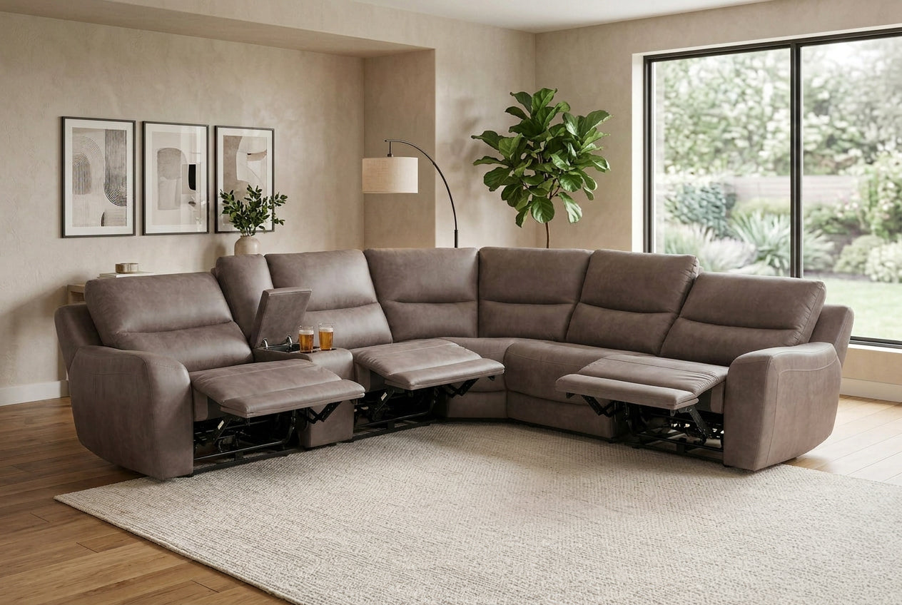 Branson Zero Slate 6-Piece Dual Power Reclining Modular Sectional with Storage Console
