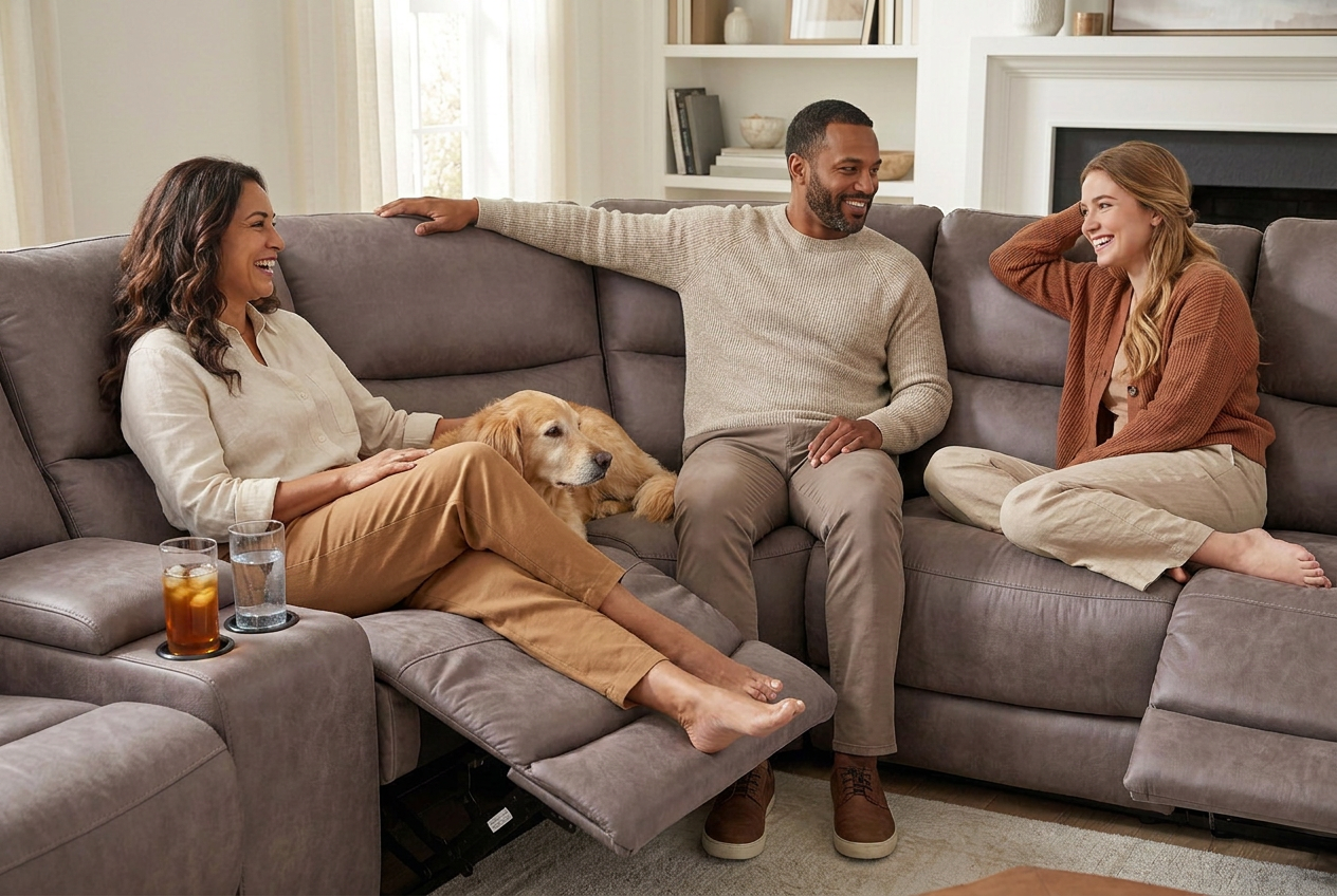 Branson Zero Slate 6-Piece Dual Power Reclining Modular Sectional with Storage Console