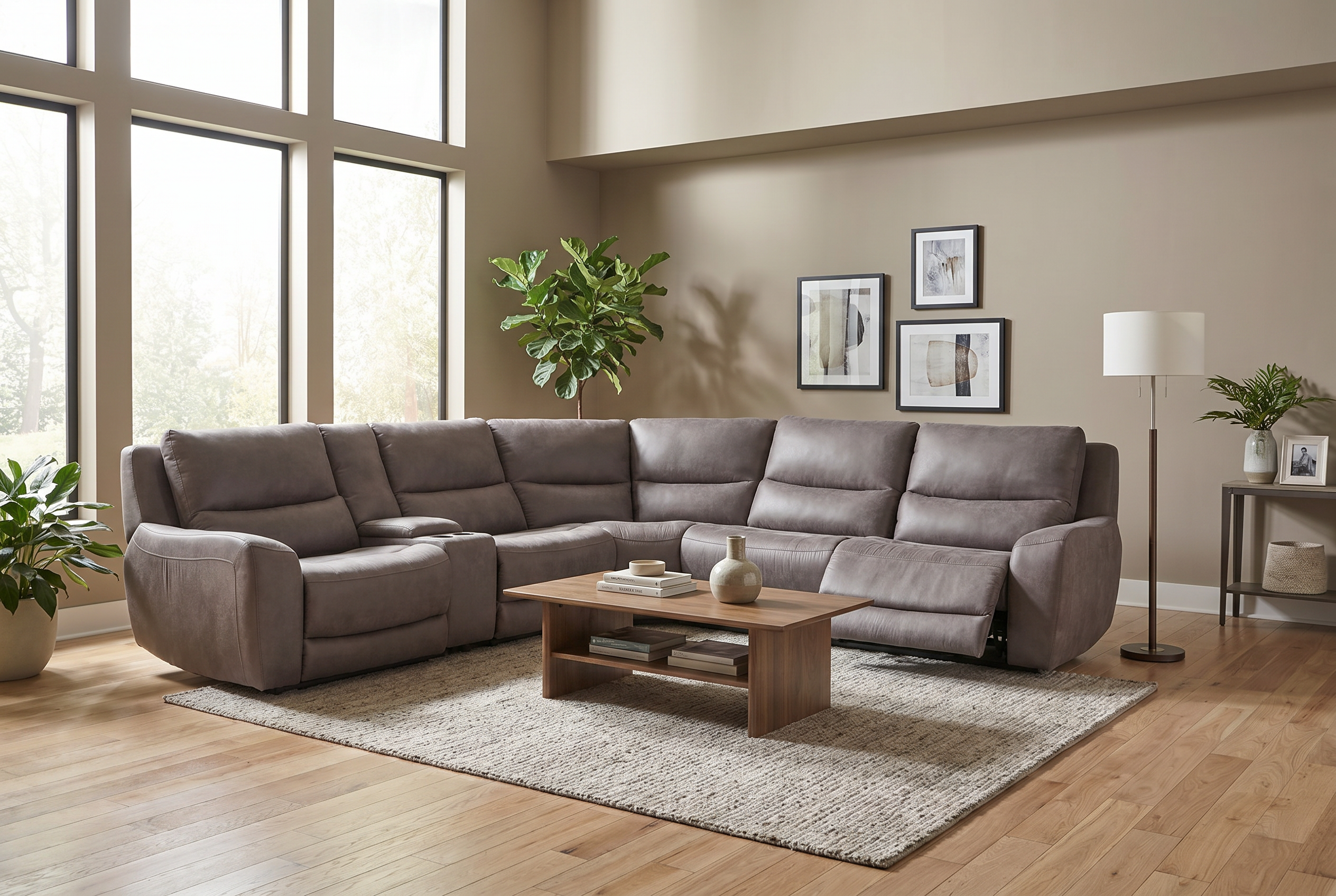 Branson Zero Slate 6-Piece Dual Power Reclining Modular Sectional with Storage Console