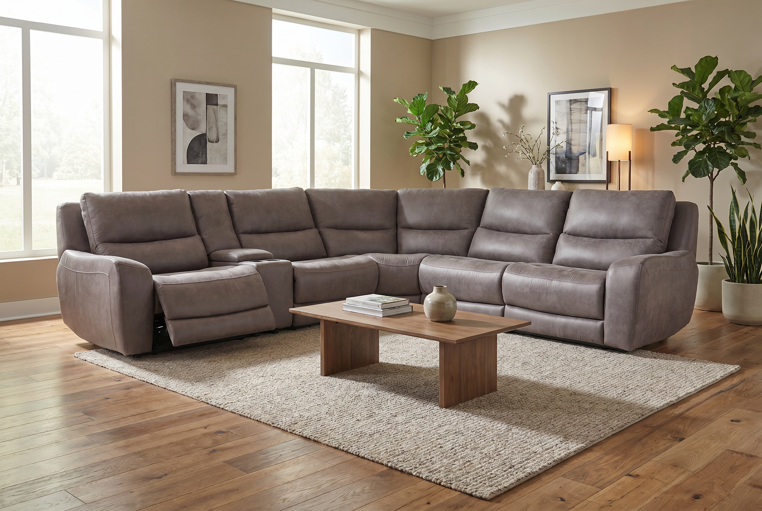 Branson Zero Slate 6-Piece Dual Power Reclining Modular Sectional with Storage Console