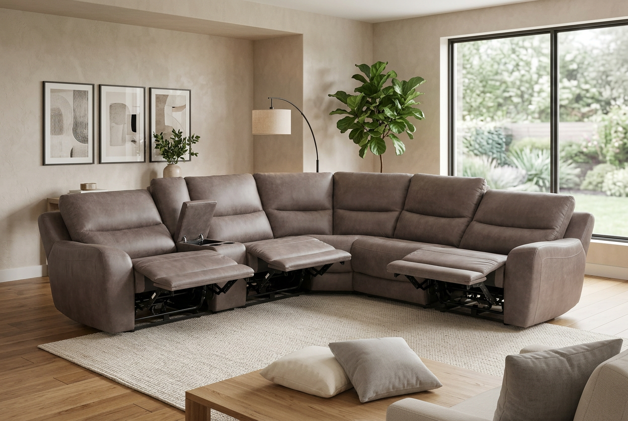 Branson Zero Slate 6-Piece Dual Power Reclining Modular Sectional with Storage Console