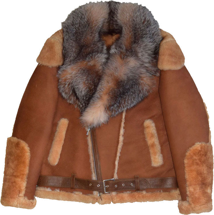 Brown Pilot Men's Leather Jacket with Fur