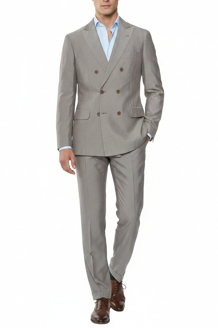 Brunello Cucinelli Double-Breasted Herringbone Cotton Suit