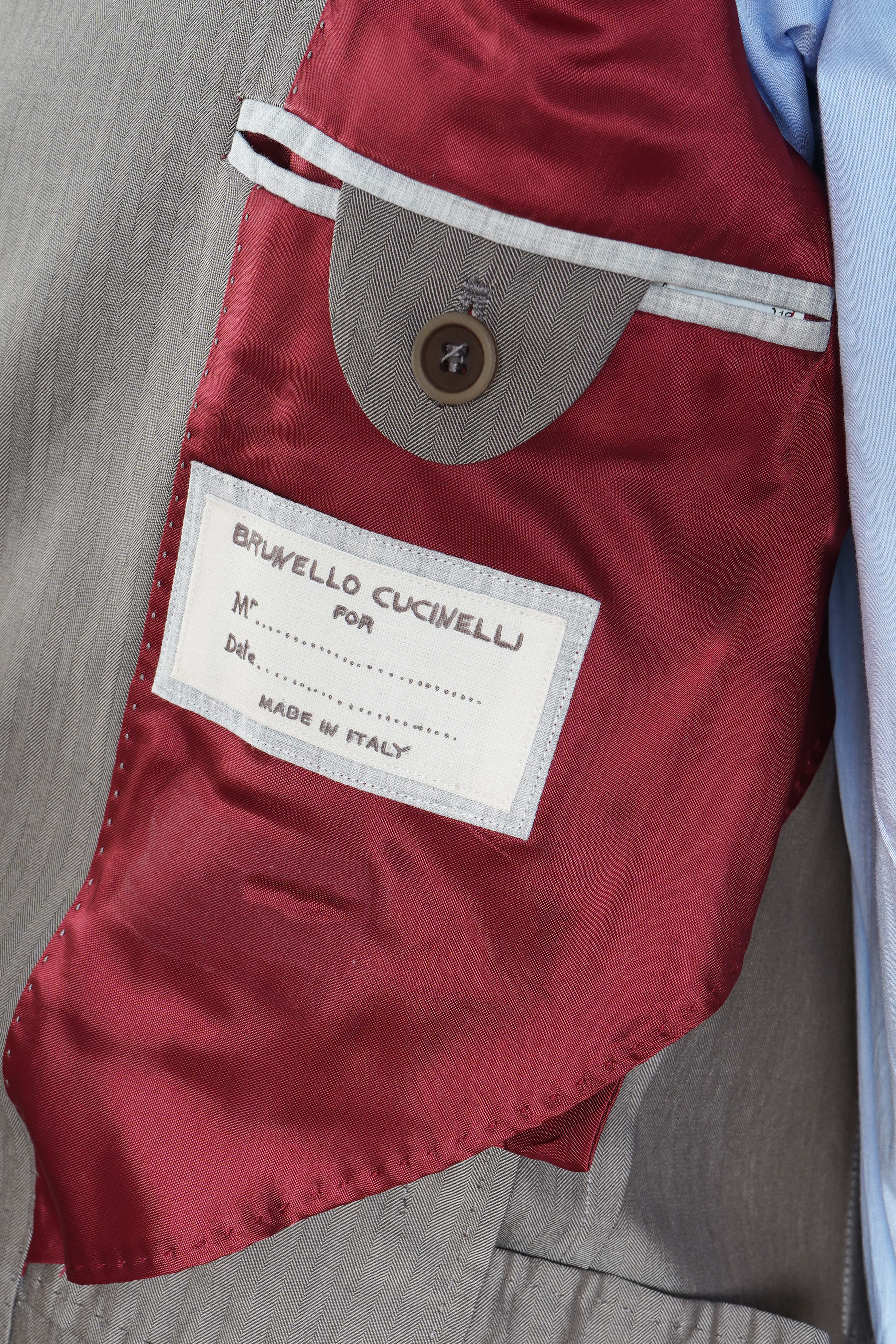 Brunello Cucinelli Double-Breasted Herringbone Cotton Suit