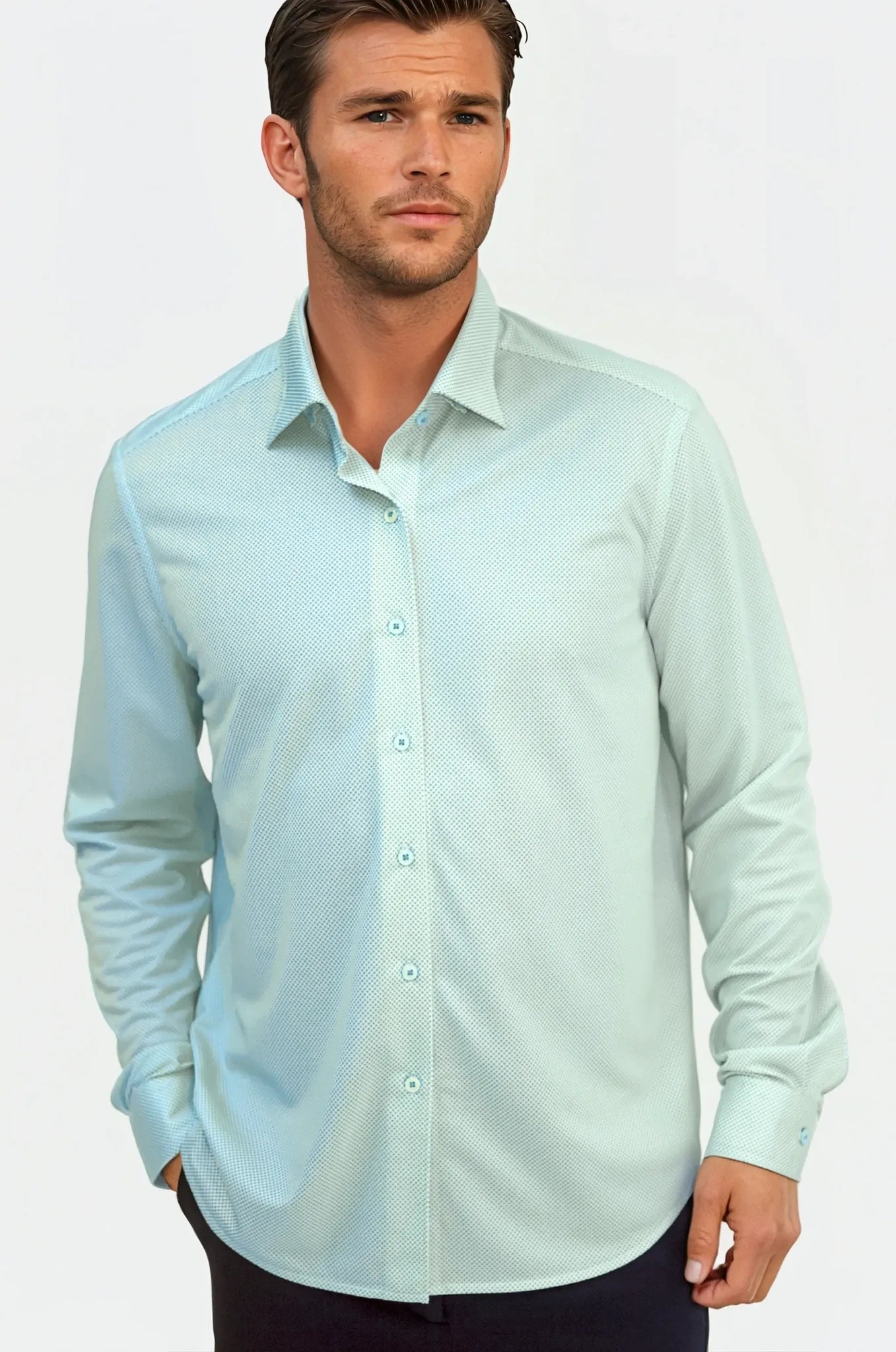 Studio Dot Long Sleeve Tech Shirt - Teal  - Men